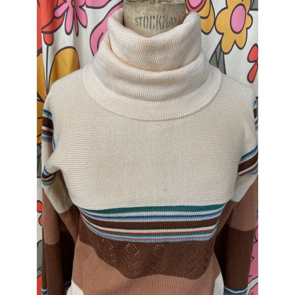 vintage 1970s striped turtle neck sweater s/m vicki volts drawstring boho hippie - Picture 3 of 9